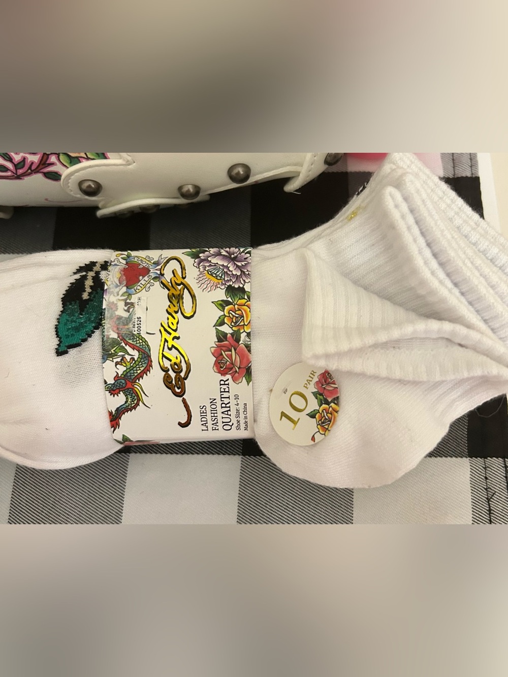 NWT Ed Hardy White Shoulder Bag, NWT Ed Hardy 10 pack socks Bundle - Picture 3 of 4